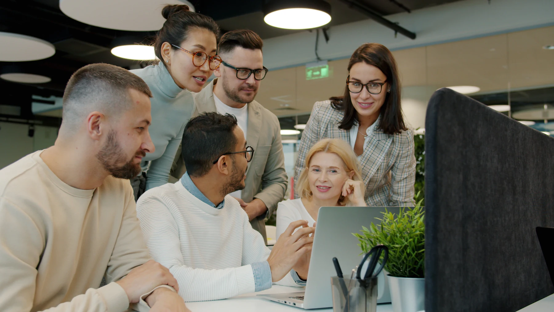 A team reviewing work together
