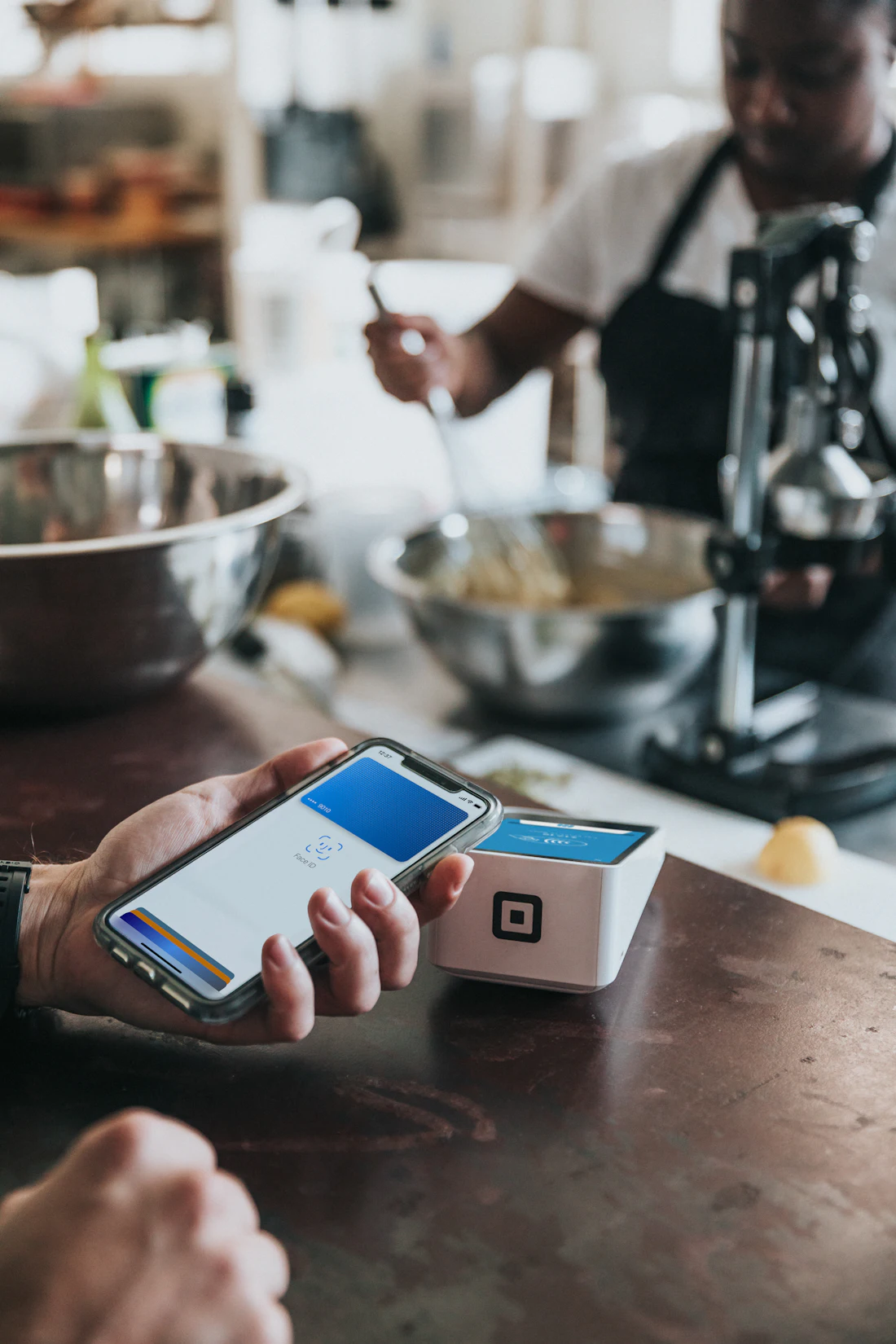 Paying by phone at a card terminal