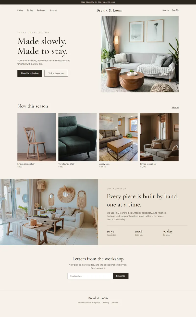 Brevik & Loom, a website design concept by Genvora